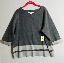 Max Studio Women NWT  2X Charcoal With Stripe 3/4 Sleeve Super Soft Warm