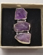 Raw Amethyst Crystal Sterling Silver Ring sz 7