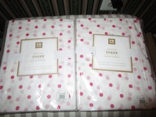 S/2 Pottery Barn Teen Dottie Sheer Pink Polka Dot Tie Top Curtain 44" x 84" NEW