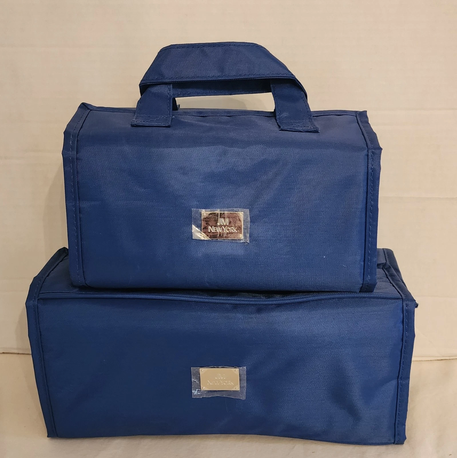 JM NEW YORK Roll Up Cosmetic Bag Travel Organizer Navy Blue Set of 2 NWT/NWOB