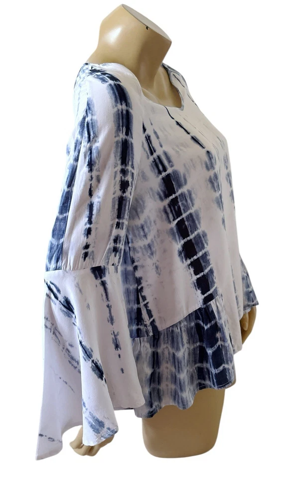 MONORENO Womens Size Medium Tie Dye Hippie Bell Sleeve V Neck Ruffled Shirt Top - Image 3 of 4