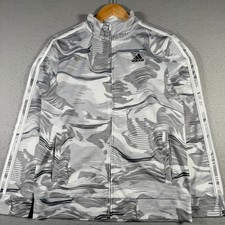 Adidas Boys XL 18/20 Track Jacket Grey White Abstract Wave Full Zip AG6330
