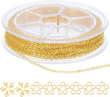 9.8Ft Necklace Chain for Jewelry Making, Gold Plated Stainless Steel Link Cable
