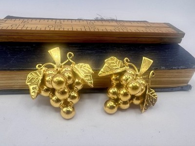 Vintage 24K Gold Platte 925 Sterling Silber Mexiko Trauben Clip On Ohrringe 31g FF