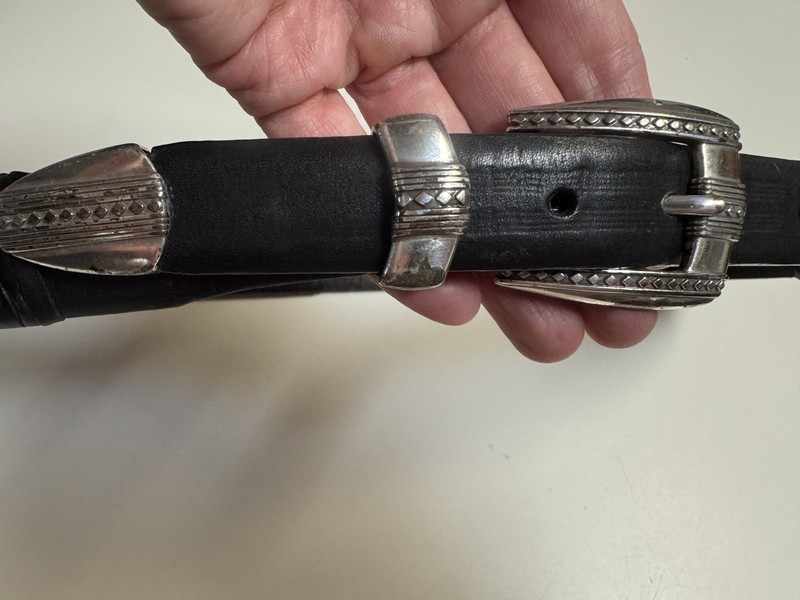 Brighton #98053 Salina Taper Silver & Black Leather Belt Size 34 Vtg 1998