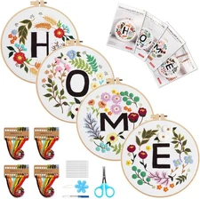 4 Sets Embroidery Starter Kit for Beginners Cross Stitch Stamped DIY Craft Tool
