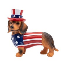 Dackel-Statue Mit Amerikanischer Flagge Aus Kunstharz, Bemalte Patriotische