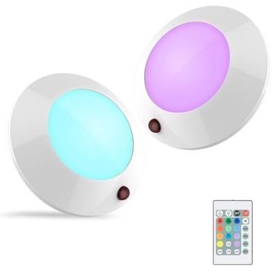 BIGLIGHT Battery Operated LED Ceiling Light, Remote 12 Colors 2 Pack