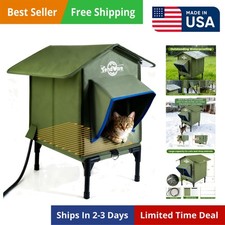 Large Heated Cat House for Outside in Winter, Elevated Waterproof Cat House f