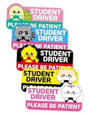 Student Driver Car Sticker Set of 5 - Non-Magnetic Colorful, Weather-Resistant