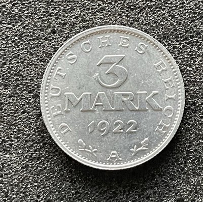 Germany 1922-A 3 Mark Coin Weimar Republic KM#29 Uncirculated..TM1123