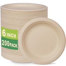 GreenWorks 200 Count 6&ldquo; Small Compostable Dessert Plates, Heavyduty Unbleache...