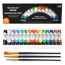 Watercolor Paint Set, 15 Colors Watercolor Paint in Tubes 12ml Each with 3 Br...