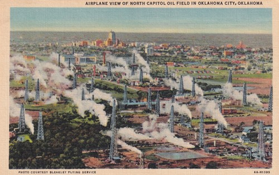#ad Oklahoma City OK Airplane View of North Capitol Oil Field Postcard D28 $2.84