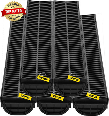 Trench Drain System 5 Pack, Channel Drain with Plastic Grate 5.7 X 3.1 in HDPE D