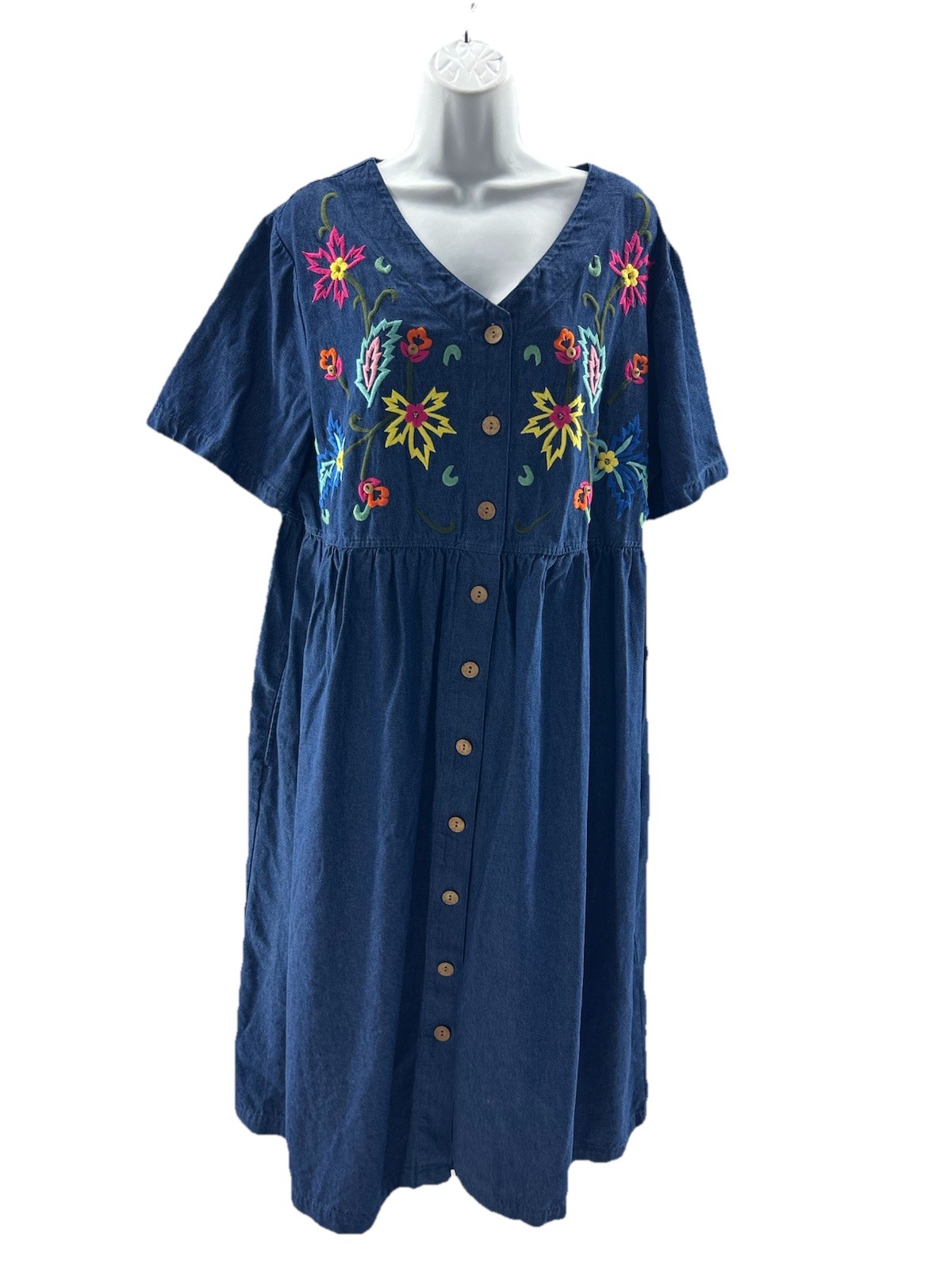 Go Softly Patio Woman Dress Denim Jean Floral Size 1x