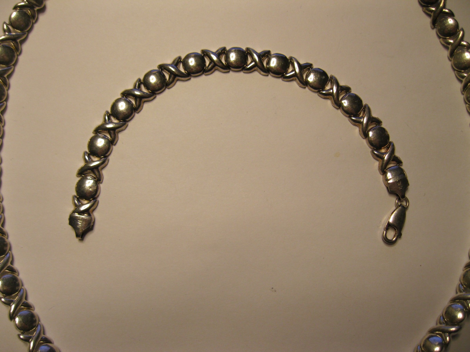 STERLING SILVER "XO" HUGS & KISSES NECKLACE & BRACELET 8 MM WIDE W/LOBSTER CLASP