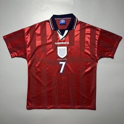ENGLAND UMBRO 1998 WORLD CUP SOCCER FOOTBALL AWAY JERSEY #7