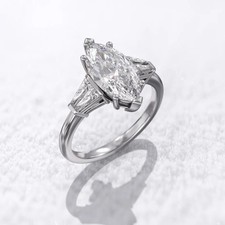 3.1Ct Marquise Lab Created Diamond Three-Stone Engagement 14K White Gold FN Ring