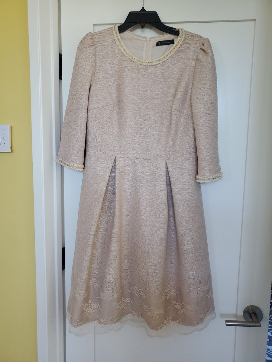 TS Three Seasons Pale Blush Pink Dress w/ Pretty Details @ Neck, Sleeves, & Hem View 6