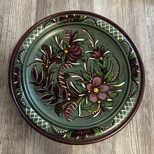 Vintage Large Norwegian Rosemaling Wood Plate 11.5  Hand Painted Folk Art