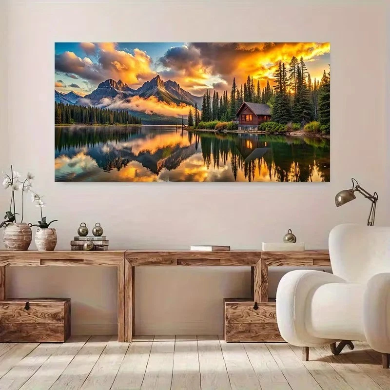 Reflective Landscape Art Canvas Painting Wall Art Decor Wall Poster Wall Picture - Image 2 of 3