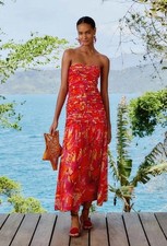 Farm Rio Flying Birds Orange Midi Dress Small NEW