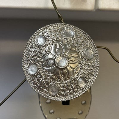 Silver Glitter & Rind-stone Leather Belt  Women XL 44  Sparkle Pre-Owned
