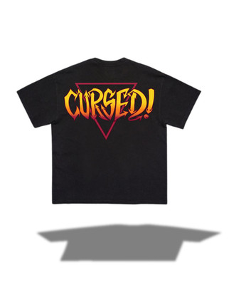 Cursed Flame Typography Graphic Tee Dark Metal Horror Style Unisex T Shirt