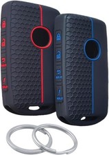 2Pcs 4 Buttons Silicone Smart Remote Key Fob Cover Black with Red/Blue 