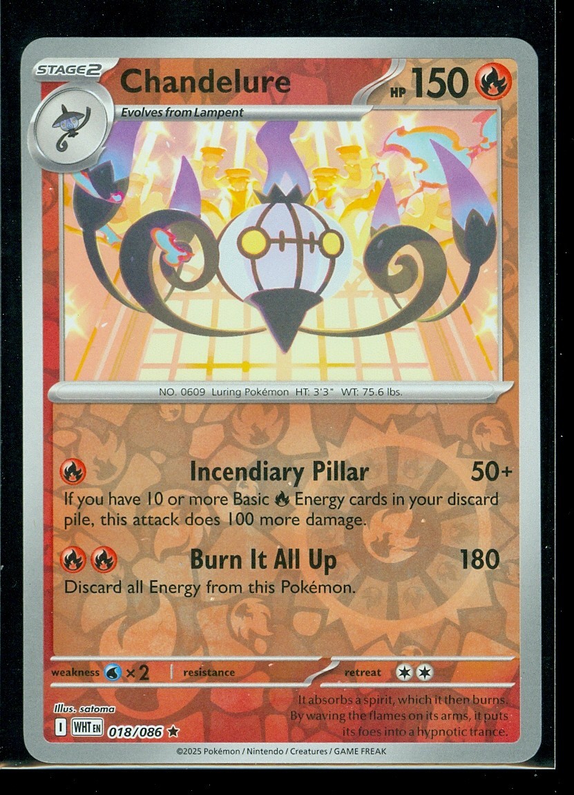 Pokemon CHANDELURE 018/086 - White Flare - RARE Rev Holo - MINT