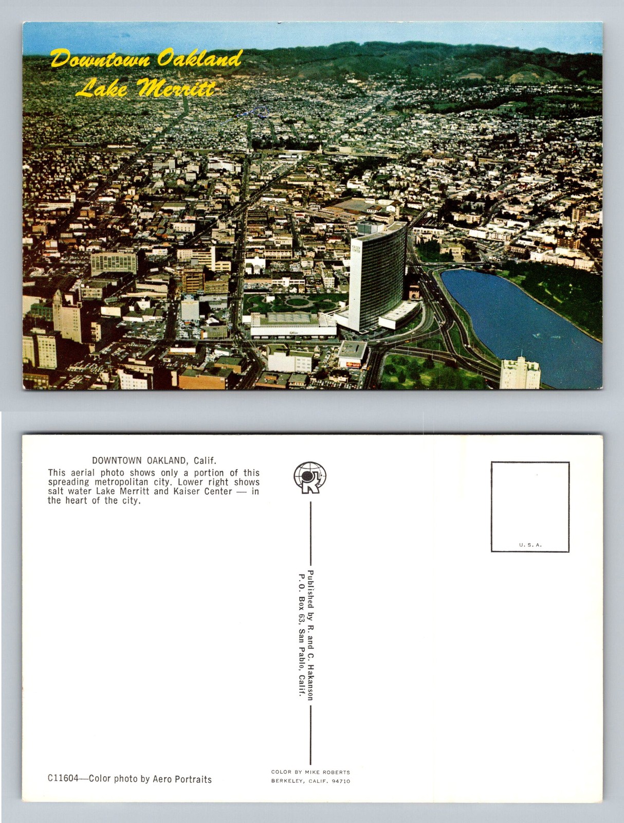 Oakland, CA-California, Aerial Downtown City & Lake Merritt Vintage Postcard