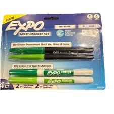 Expo 4ct Fine Mixed 2 Dry / 2 Wet Erase Marker Assorted Green, NEW