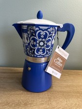 Brandani Caffettiera Italiana Blu Bianco Moka Caffettiera Piano Cottura Alluminio NUOVA CON ETICHETTE