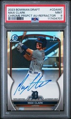 Max Clark 2023 Bowman Draft Chrome Refractor 1st Prospect Auto /499 PSA 9