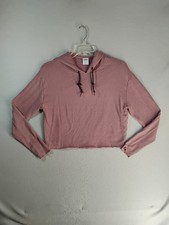 Victorias Secret Womens Sweatshirt XS Dusty Pink Hoodie Cropped Raw Hem Pullover