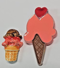 2 Vtg. Lapel pins ICE CREAM CONE HEART 1982 Hallmark and a metal cone — photo 1