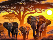 Elephants Paint by Numbers for Adults, Painting by Number Canvas Kits with Acryl