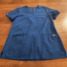 FIGS Technical Collection Scrub Casma Shirt Womens Small Blue V-Neck 3 Pockets