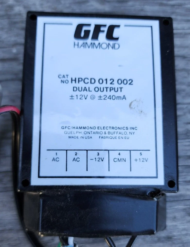 GFC Hammond HPCD 012 002 Dual Output Power Supply +/-12V at 240mA Type S NOS Foto 2 de 4