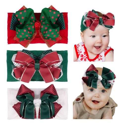 Esumun Baby Girls Christmas Hair Bow Nylon Headwrap 3PCS Soft Turban Hair Ban...