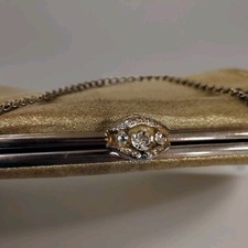 Vintage Metallic Gold Thread Clutch Purse With Eye Rhinestone Clasp B25