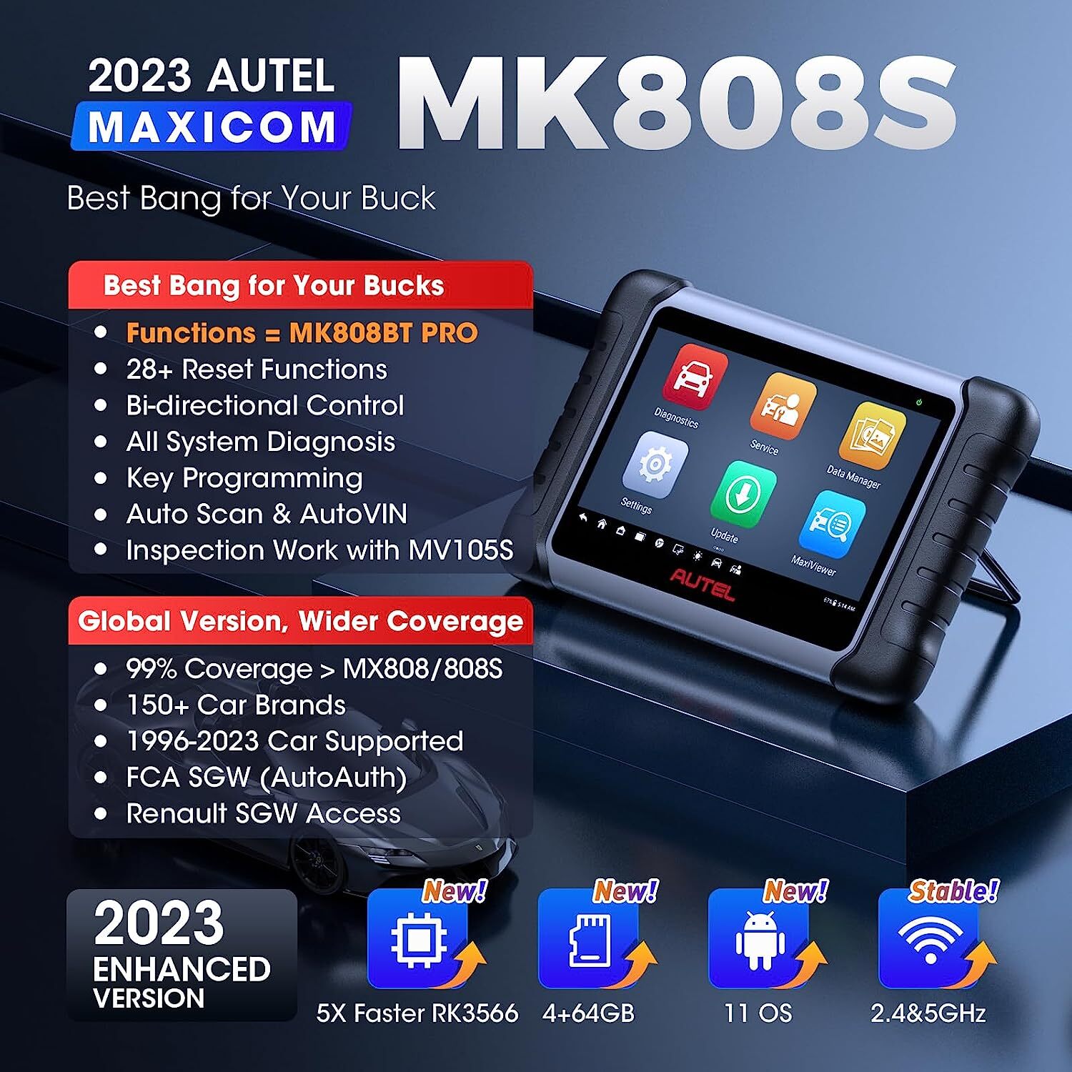 Autel MaxiCOM MK808BT Pro OBD2 Diagnostic Scan Tool - 2024 Version