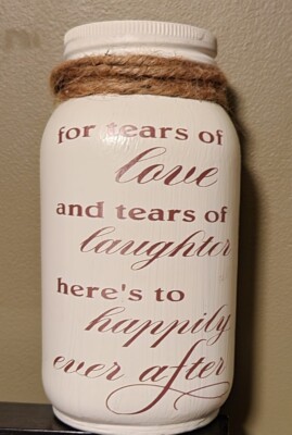 Home Decor Rustic Mason Jar Tissue Holder Wedding Tears Of Joy 7'' tall. Rosegold