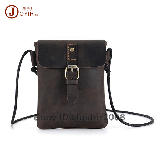 Hombres Real Loco Caballo Cuero Teléfono Mini Bolso de Hombro Informal Bolso Mensajero Retro - Imagen 6 de 12