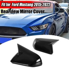 Glossy Black Rearview Side Mirror Cover Caps Horn Style For 2015-25 Ford Mustang