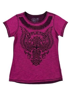 Affliction Live Fast Women Pink Short Sleeve Crew Neck Shirt Sz L