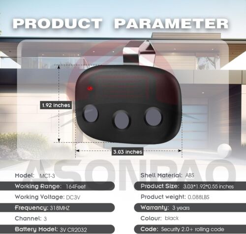 2PC Garage Door Remote for Linear Megacode MCT-3 DNT00089 LD033 LD050 USA - Picture 5 of 6