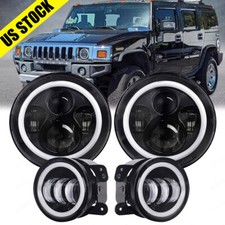For Hummer H2 2003-2009 Pair 7 Inch Round Led Headlights 4inch Fog Lights