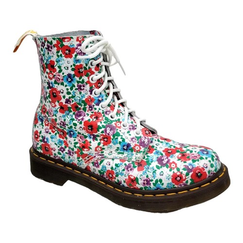 Dr. Martens Womens 7 Pascal Poppy 1460 AirWave White Floral Boots 8 Eyelet Lace